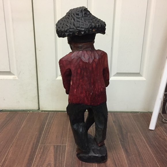 24" Hand Carved and Painted Working Man Wooden Statue Figure - Picture 7 of 11